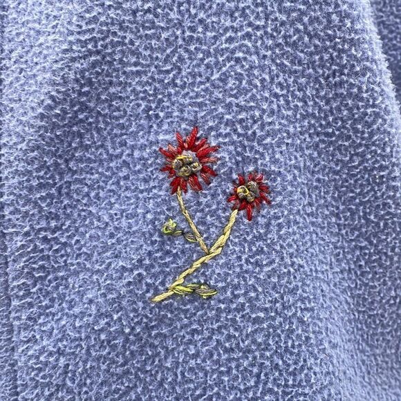 Periwinkle LL bean fleece jacket with embroidered flowers - Picture 2 of 13
